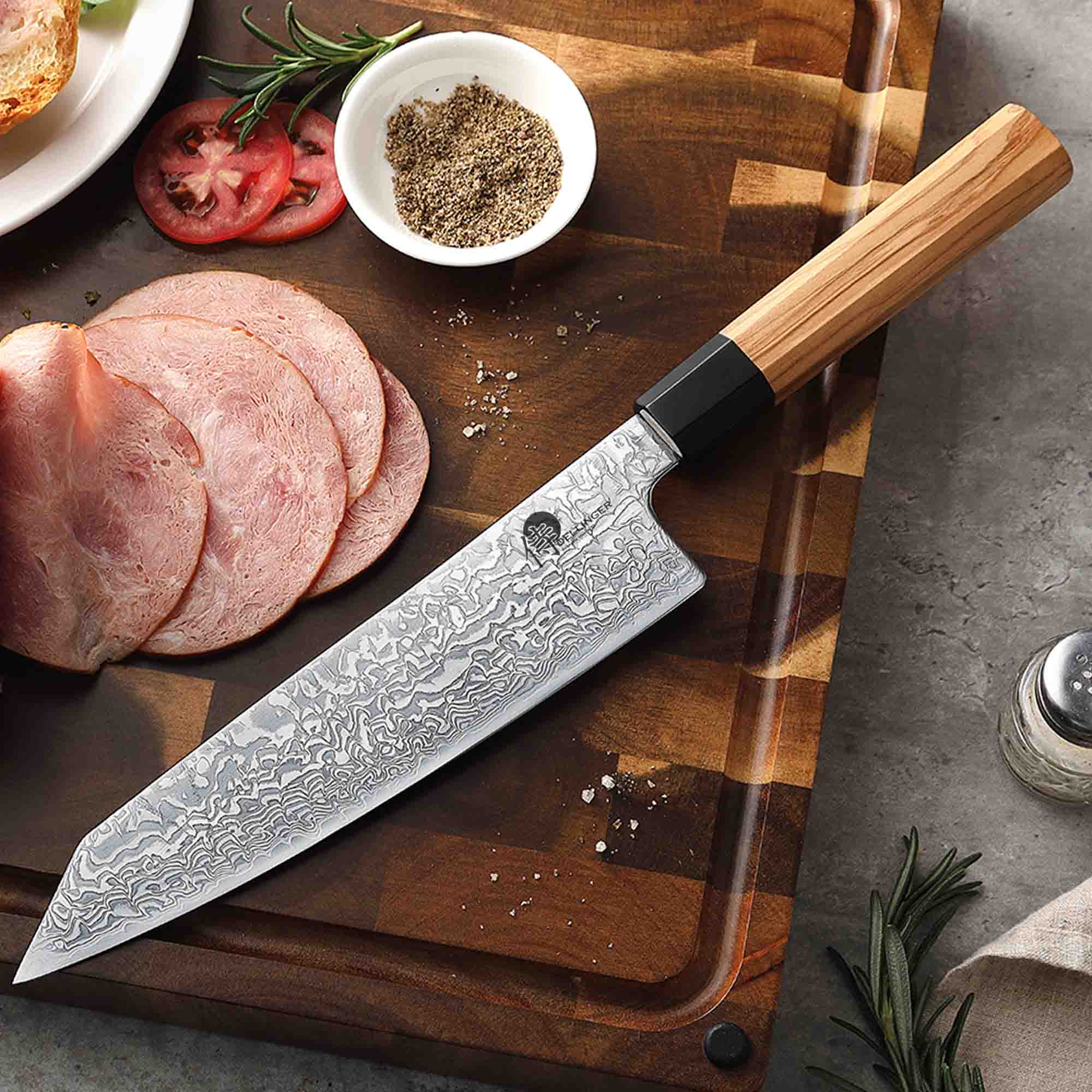 nůž Chef / Kiritsuke 8,5" Dellinger Buffalo Olive Octagon 215 mm