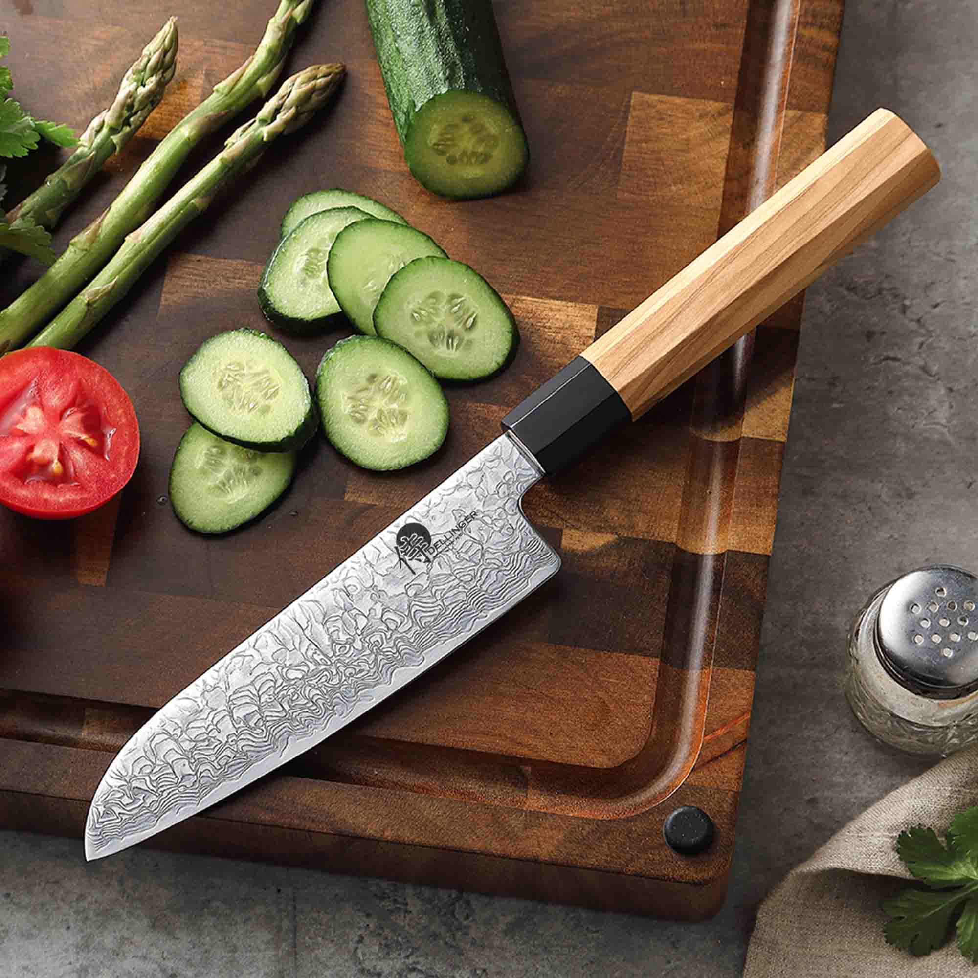 nůž šéfkuchaře ko-Santoku 5,5" Dellinger Buffalo Olive Octagon 140 mm