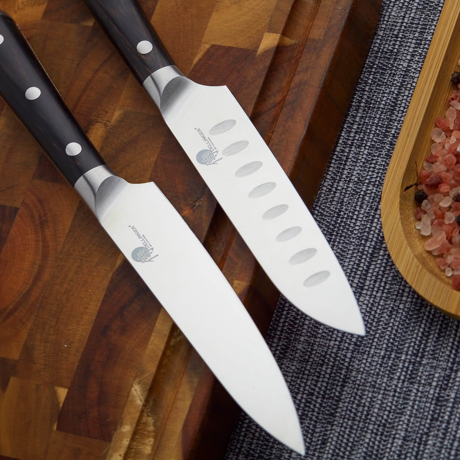 sada 3 nožů + diamantová ocílka v dřevěné dárkové krabici, Dellinger German Black Samurai