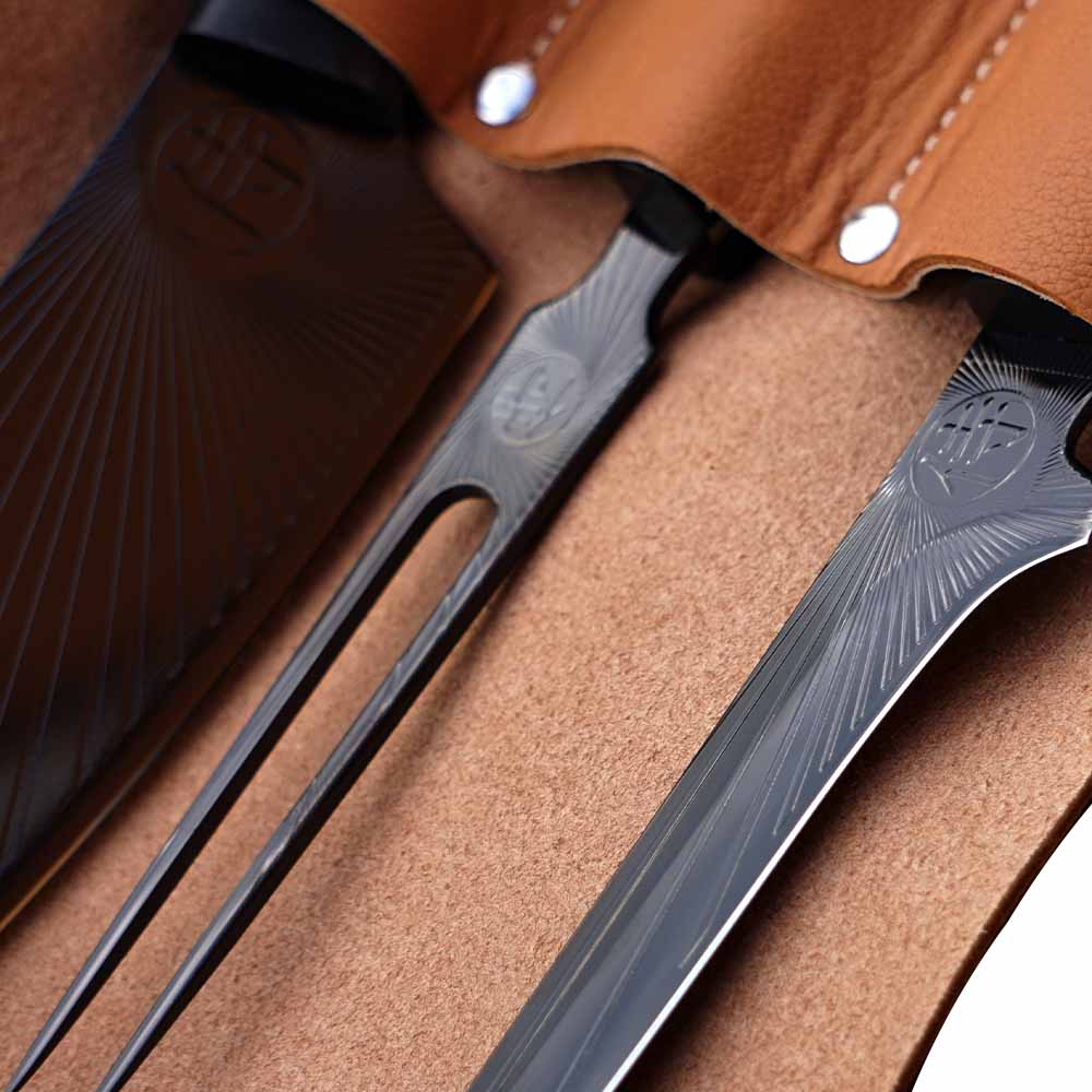 BBQ sada s vidlí Sandvik black Sun v kožené brašně