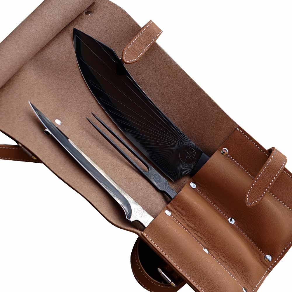 BBQ sada s vidlí Sandvik black Sun v kožené brašně