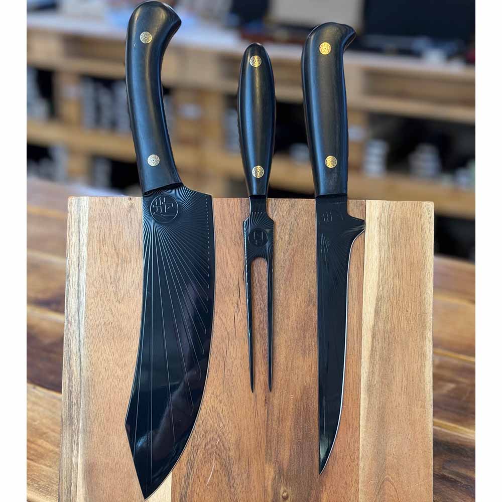 BBQ sada s vidlí Sandvik black Sun v kožené brašně