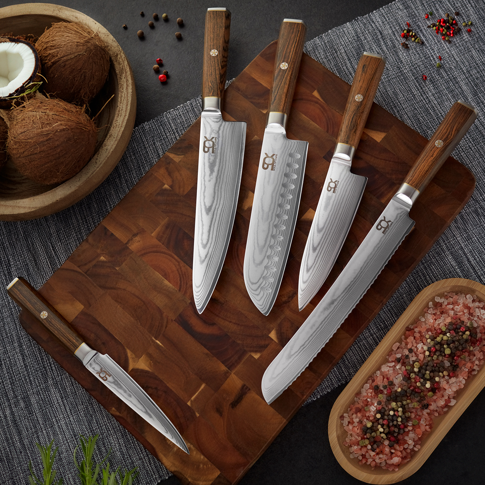 sada 5 kuchyňských nožů SOK Cocobolo White Damascus + magnetický stojánek