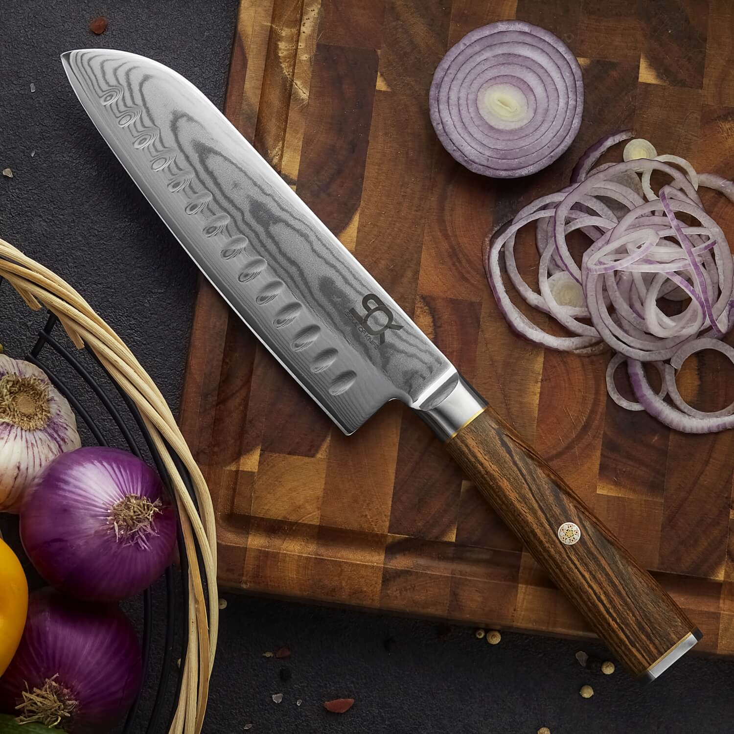 sada 5 kuchyňských nožů SOK Cocobolo White Damascus + magnetický stojánek