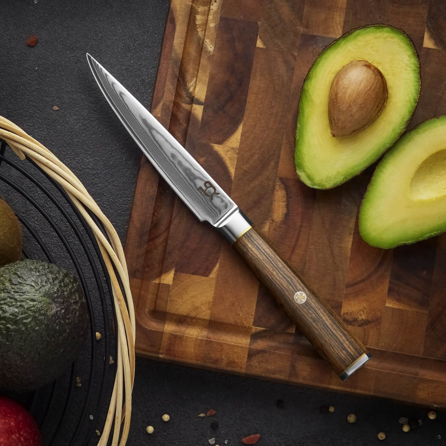 sada 5 kuchyňských nožů SOK Cocobolo White Damascus + magnetický stojánek