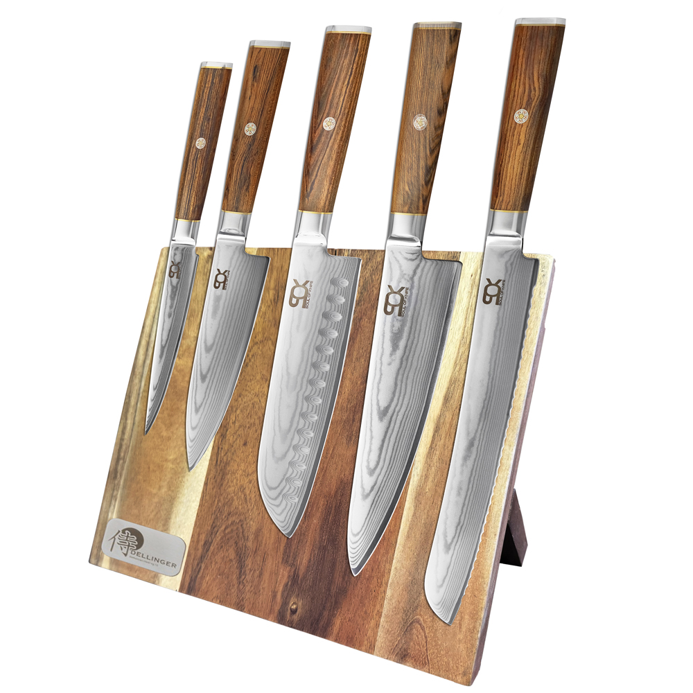 sada 5 kuchyňských nožů SOK Cocobolo White Damascus + magnetický stojánek