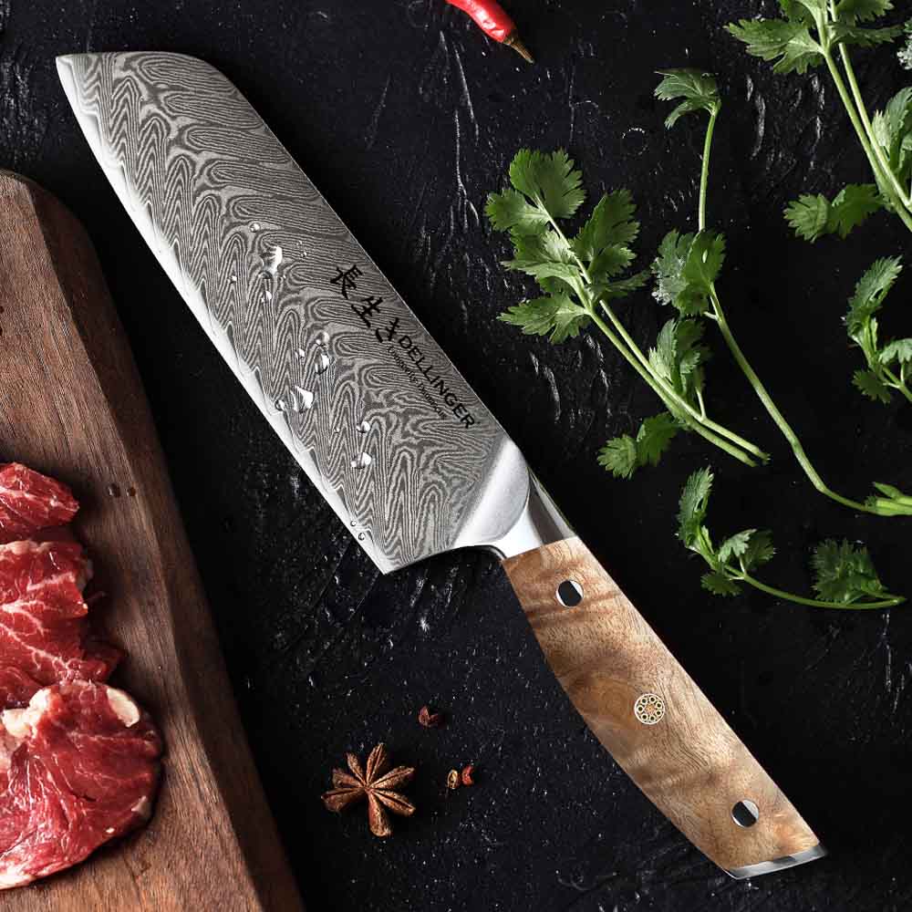 Kuchyňský nůž Santoku 180 mm Dellinger Longevity Damascus Edition