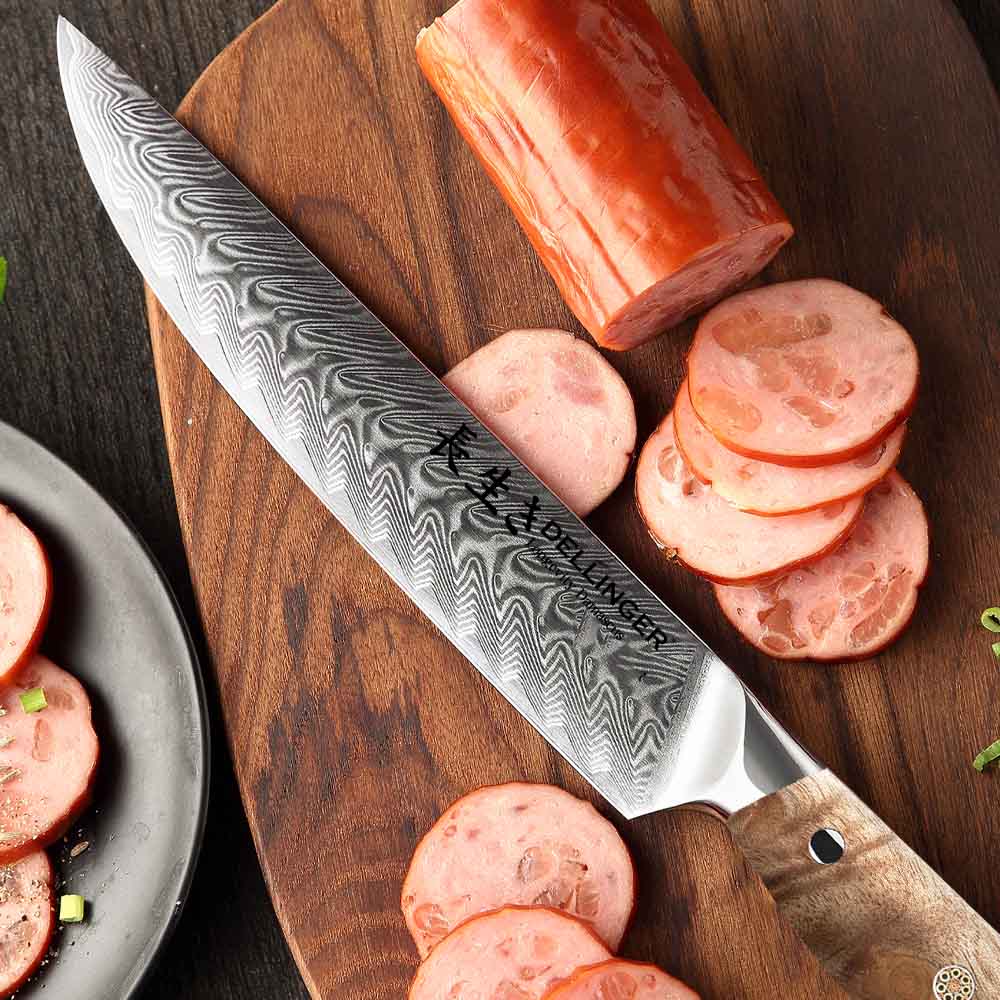 Nůž plátkovací Slice 210 mm Dellinger Longevity Damascus Edition