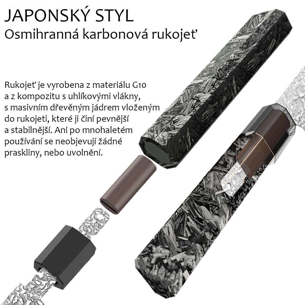 Dellinger Kuchyňský nůž Chef/Sakimaru 215 mm Dellinger® Carbon Fiber Octagon