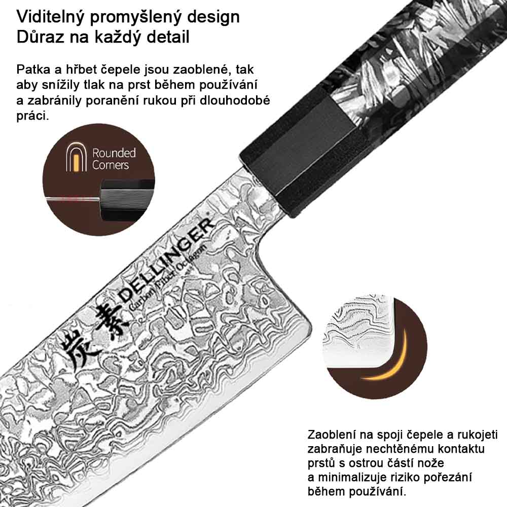 Kuchyňský nůž Chef/Kiritsuke 215 mm Dellinger Carbon Fiber Octagon®
