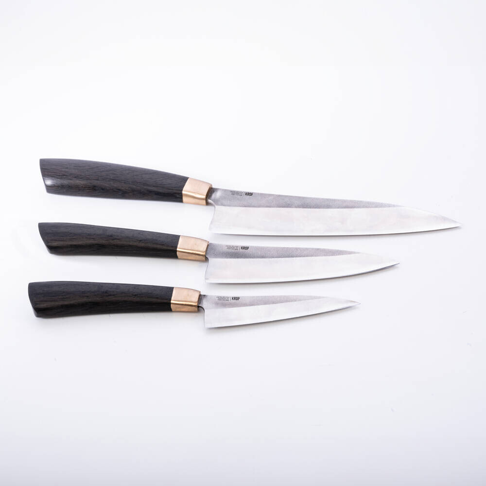 Sada kuchyňských nožů Gyuto 180 mm, Gyuto 140 mm, Paring 110 mm Pirge Handmade KROP® Sada kuchyňských nožů Gyuto 180 mm, Gyuto 140 mm, Paring 110 mm Pirge Handmade KROP®