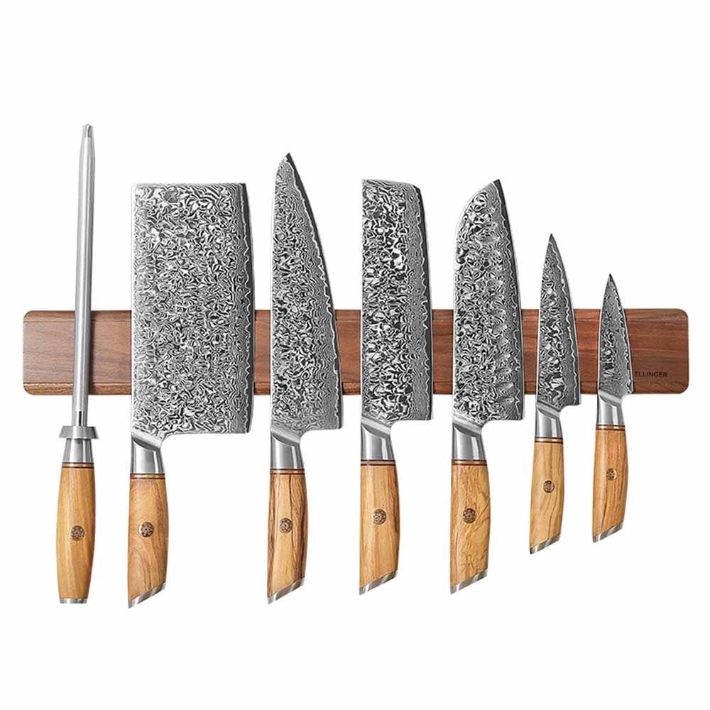 Stylová magnetická lišta na nože z ořechového dřeva 500x65x20mm