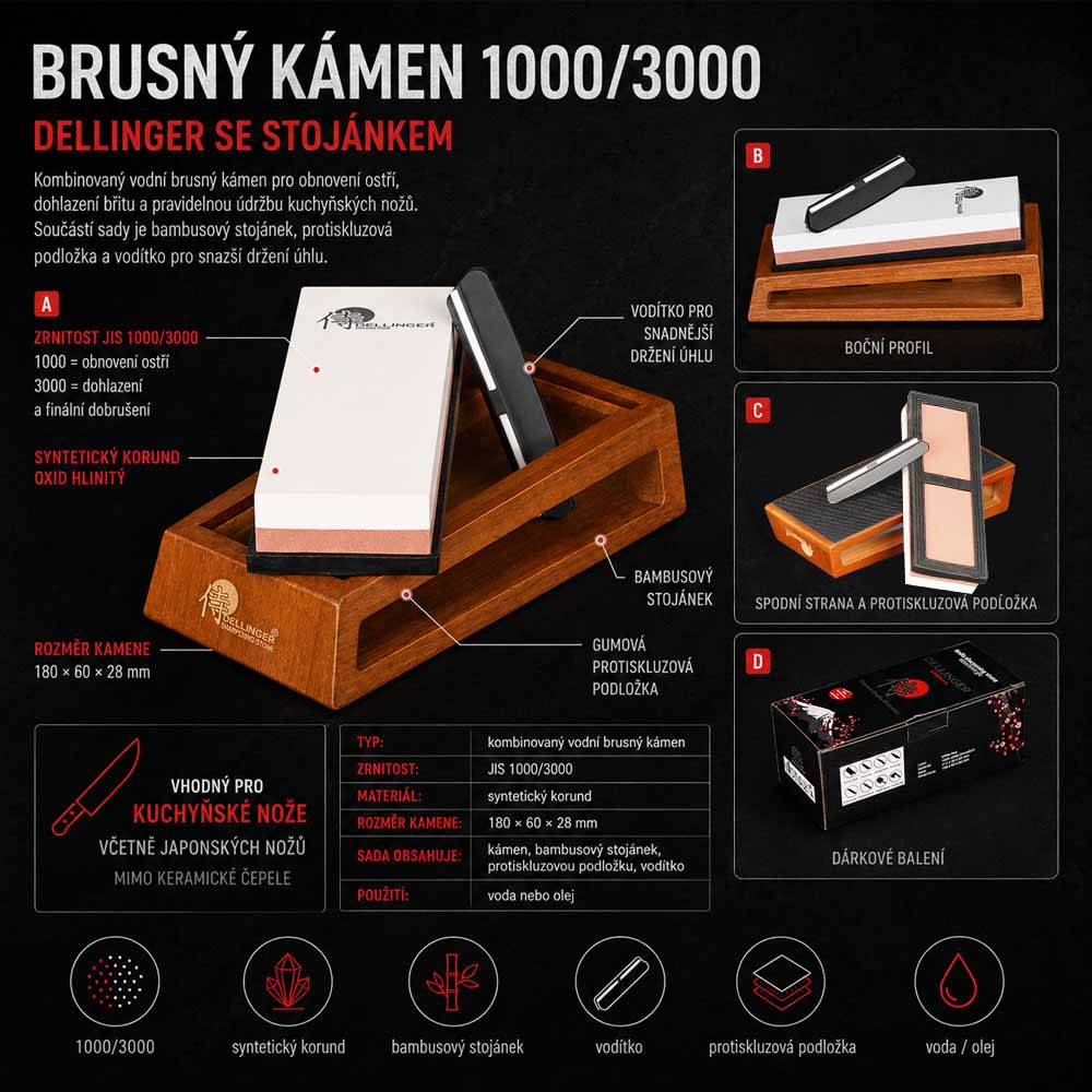 Brusný kámen Dellinger 1000/3000 se stojánkem