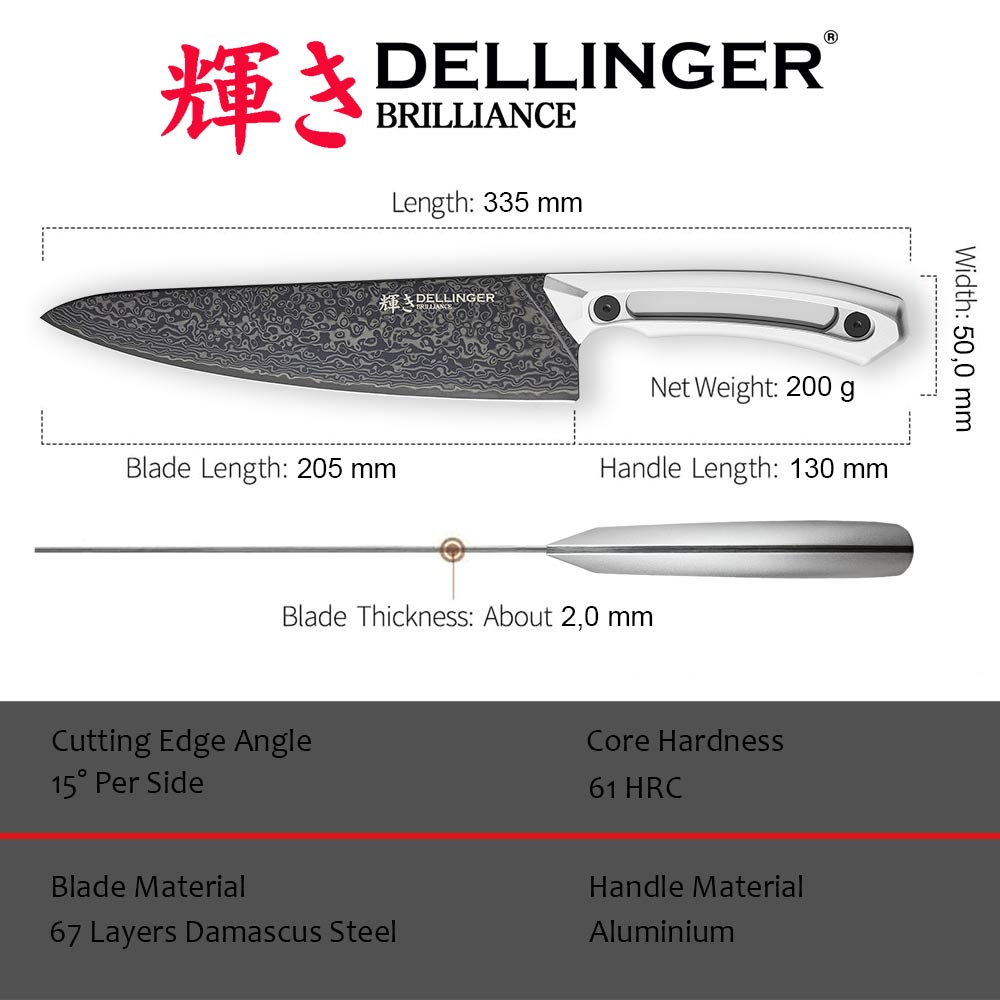 Nůž Gyuto/Chef 205 mm Dellinger White Aluminium Damascus Nůž Gyuto/Chef 205 mm Dellinger White Aluminium Damascus