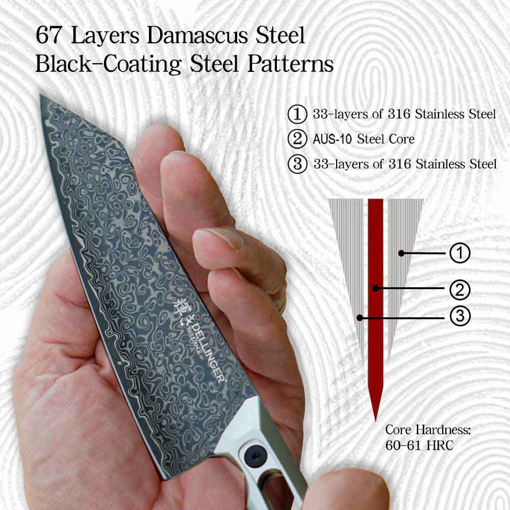 Univerzální nůž Utility 130 mm Dellinger White Aluminium Damascus Univerzální nůž Utility 130 mm Dellinger White Aluminium Damascus