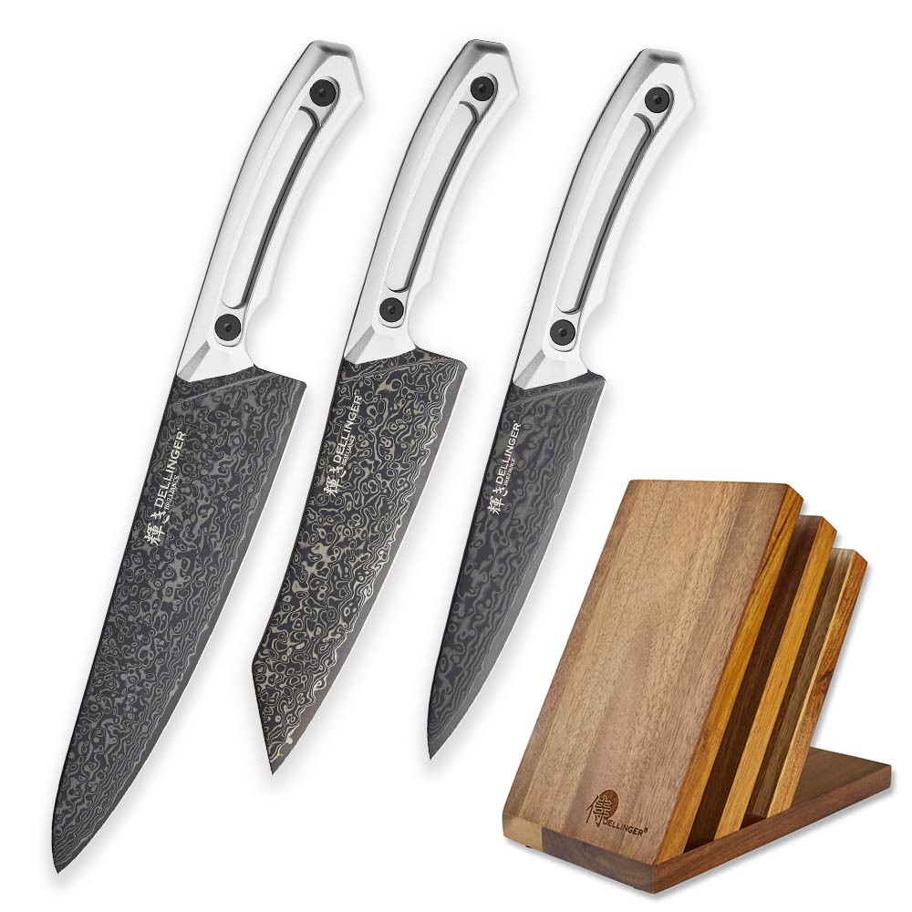 Sada 3 nožů Dellinger Brilliance + magnetický stojánek + ZDARMA rukojeti G10