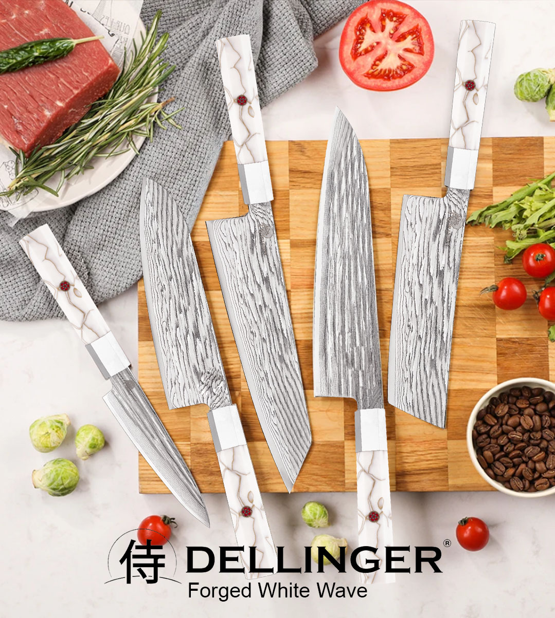Dellinger Kuchyňský nůž Chef/Kiritsuke 220 mm Dellinger® Forged White Wave