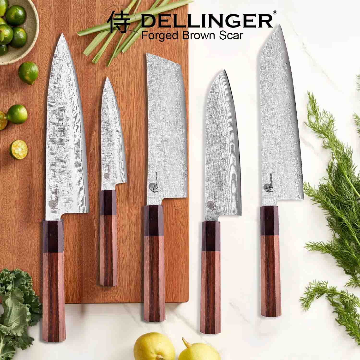 Dellinger Kuchyňský nůž Santoku 180 mm Dellinger® Forged Brown Scar