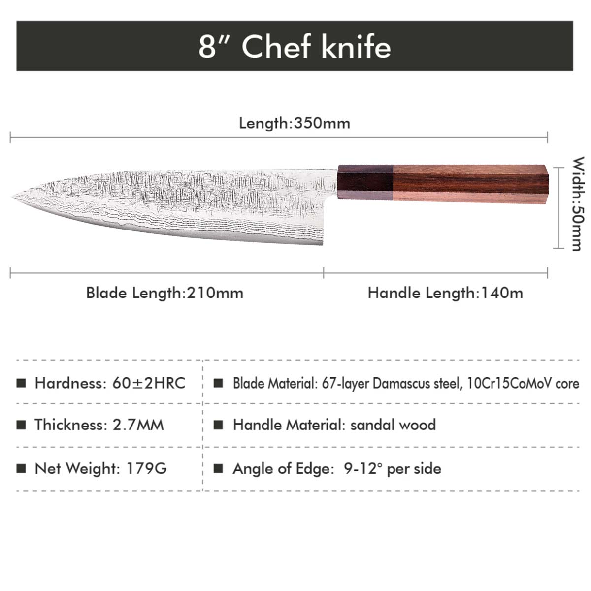 Kuchyňský nůž Chef/Gyuto 210 mm Dellinger® Forged Brown Scar