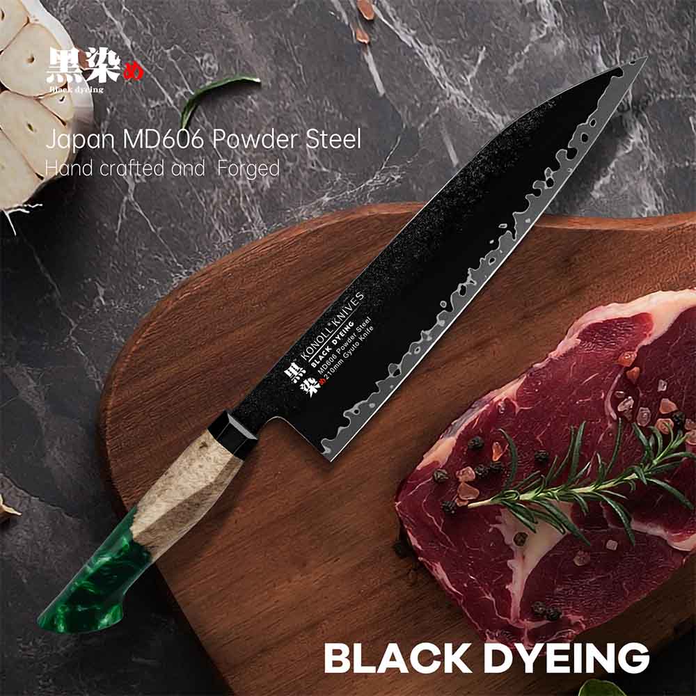 Kuchyňský nůž Chef/Kiritsuke 210 mm Konoll® Black Dyeing