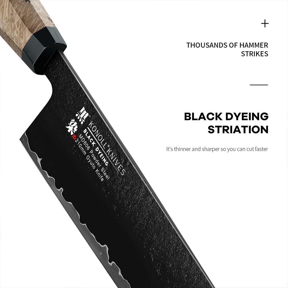 Kuchyňský nůž Chef/Kiritsuke 210 mm Konoll® Black Dyeing