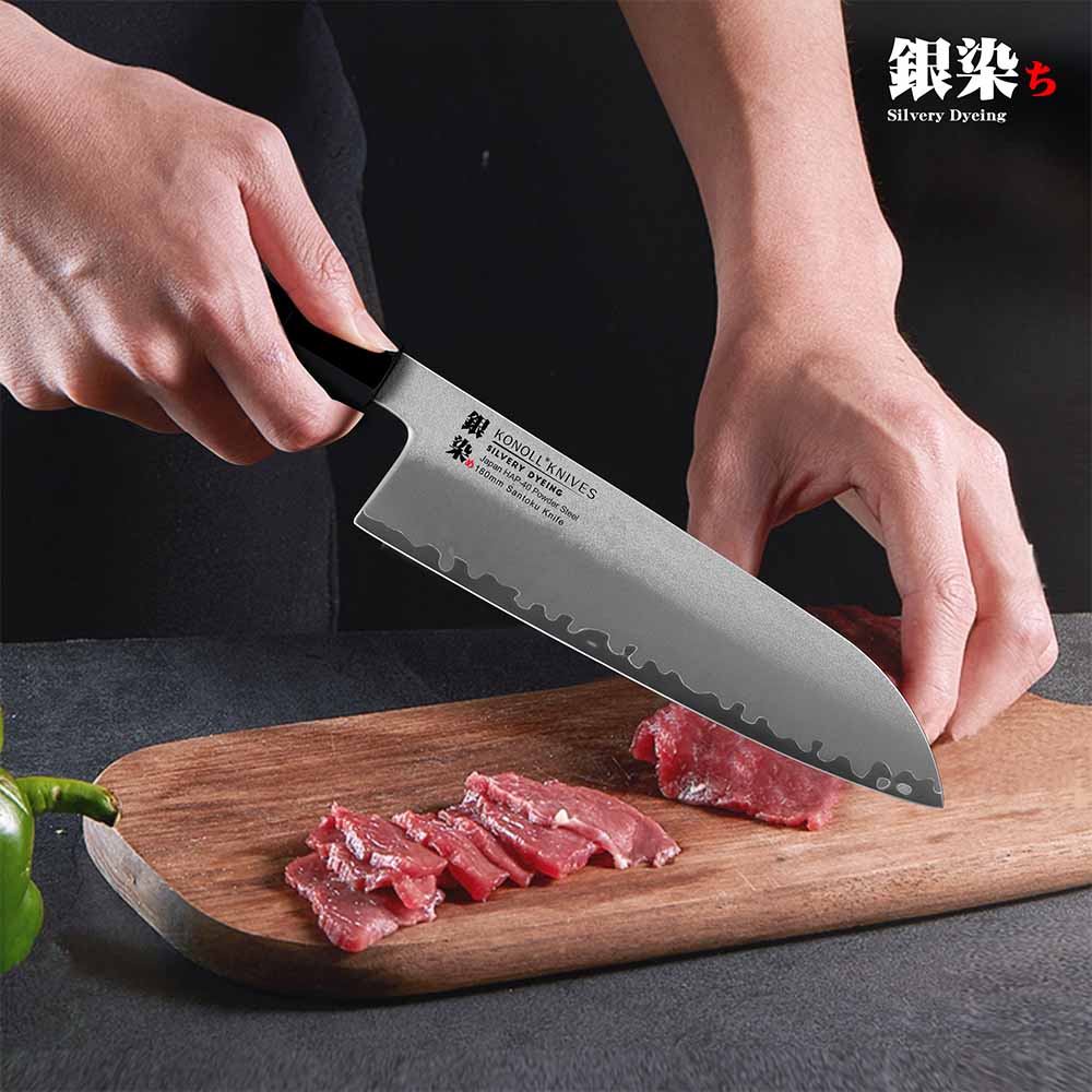 Kuchyňský nůž Santoku 180 mm Konoll® Silver Dyeing