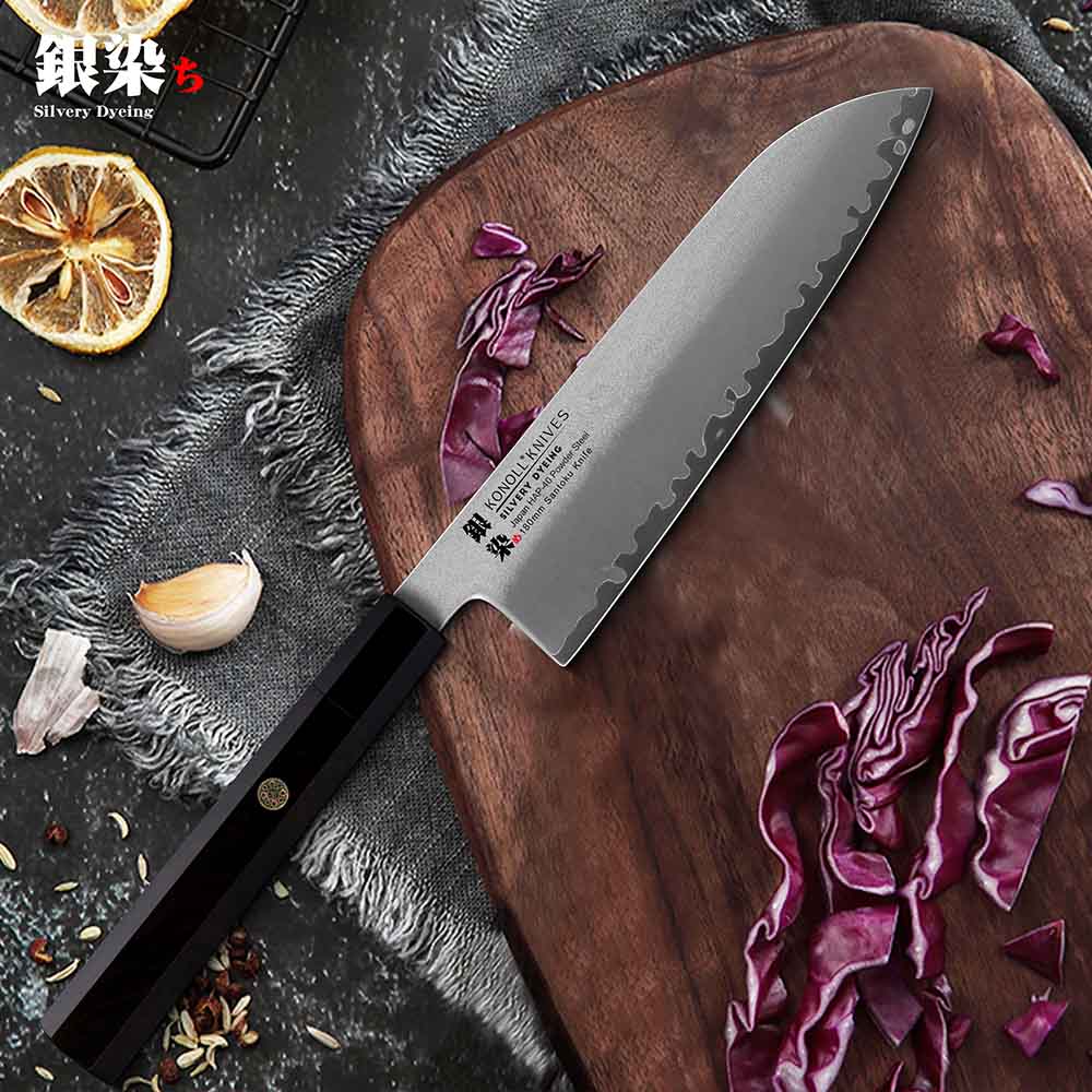 Kuchyňský nůž Santoku 180 mm Konoll® Silver Dyeing
