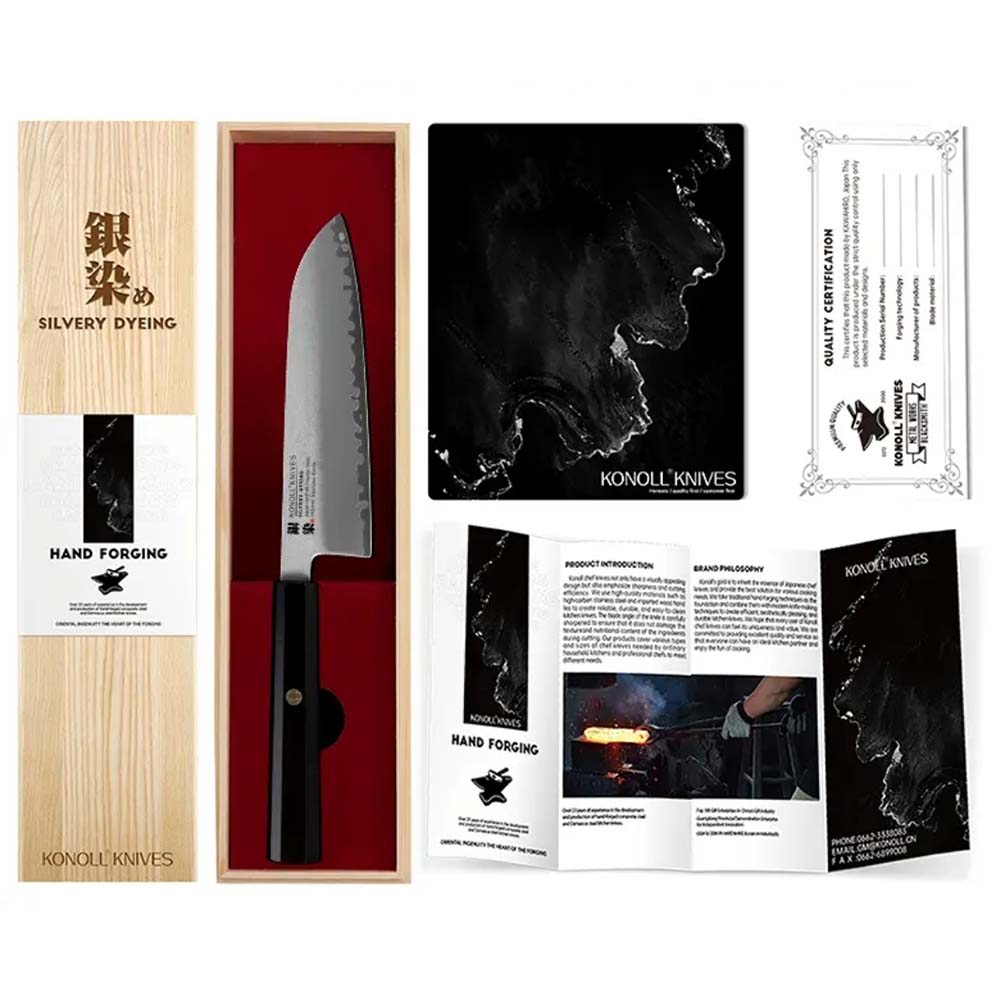 Kuchyňský nůž Santoku 180 mm Konoll® Silver Dyeing