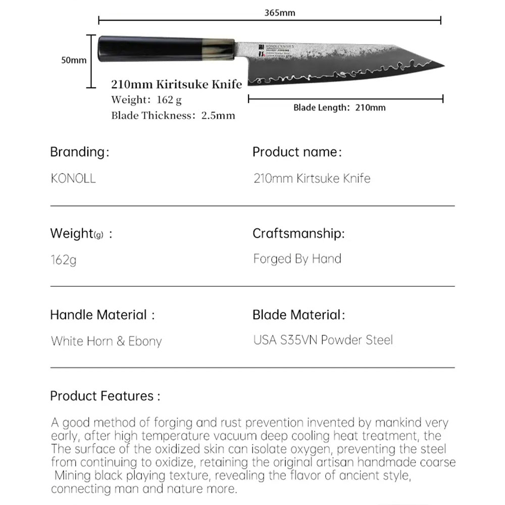 Kuchyňský nůž Chef/Kiritsuke 210 mm Konoll® Silver Forging Kuchyňský nůž Chef/Kiritsuke 210 mm Konoll® Silver Forging