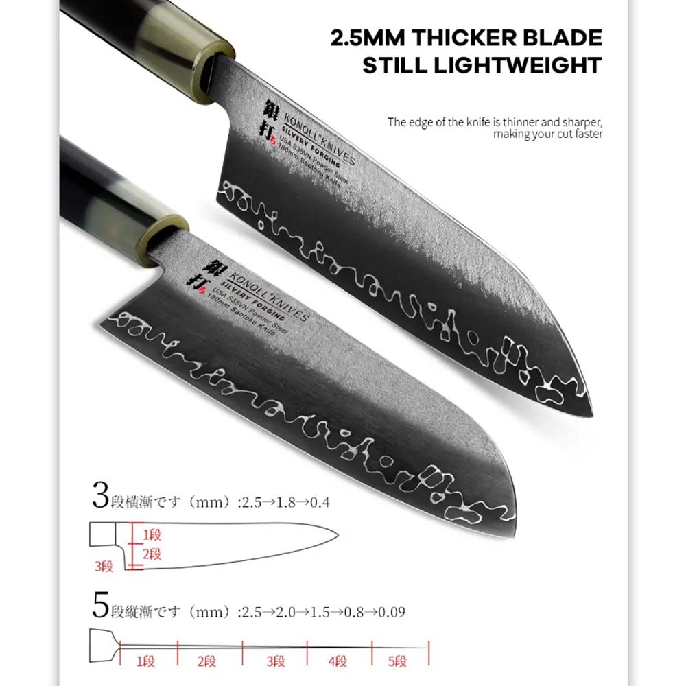 Konoll Knives Kuchyňský nůž Santoku 180 mm Konoll® Silvery Forging