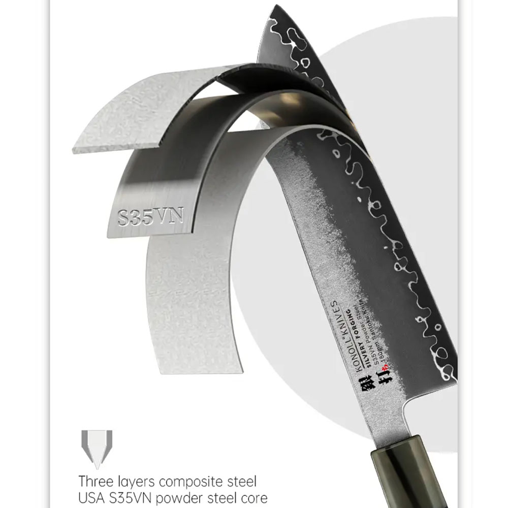 Konoll Knives Kuchyňský nůž Santoku 180 mm Konoll® Silvery Forging