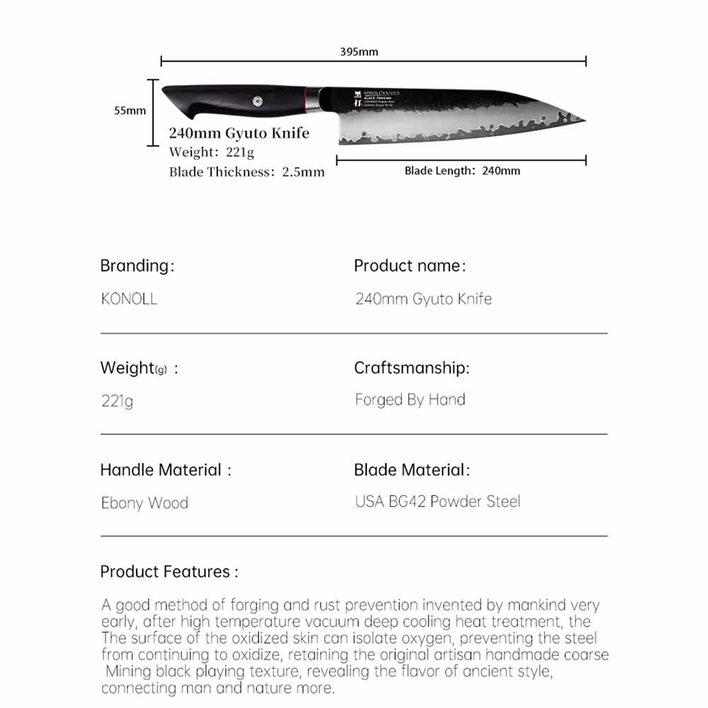 Kuchyňský nůž Chef/Gyuto 240 mm Konoll® Black Forging