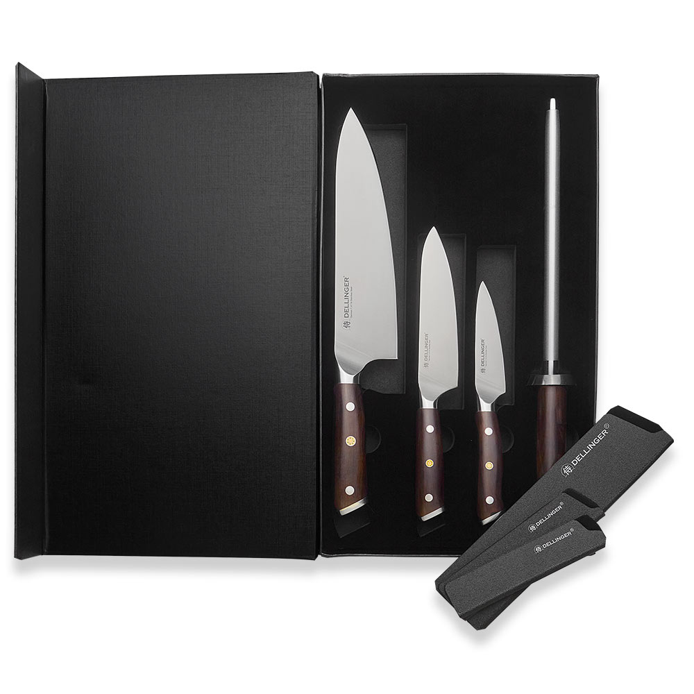 Vánoční sada Dellinger German Samurai Ebony – 3 nože a diamantová ocílka