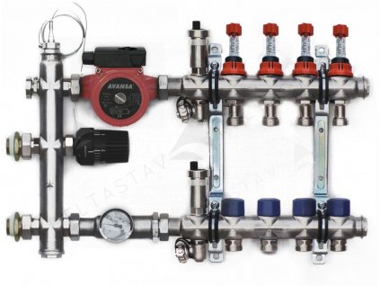 Zostava nerez.rozdeľovača pre podlahové kúrenie typ HS4, s automat. odvz. a trojrýchl. čerpadlom Avansa