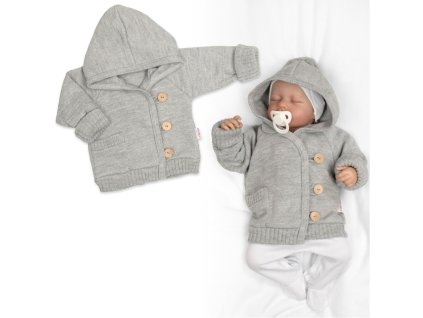 rastuci pleteny svetrik s kapucnou zapinanie gombikmi sedy (5)