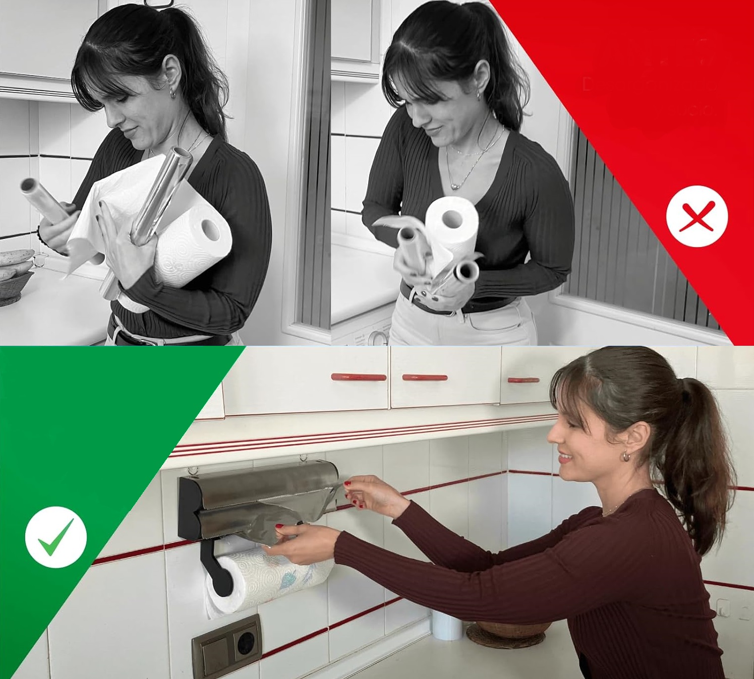 Držák na kuchyňské utěrky, fólii a alobal 3v1