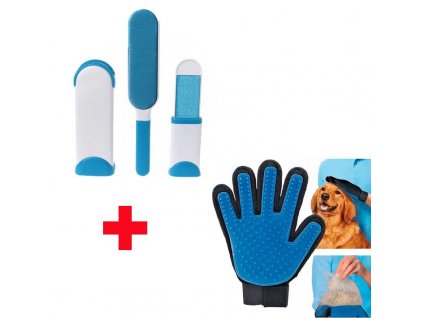vyčesávací rukavice srsti pro psy a kočky + samocistici odstranovac chlupu