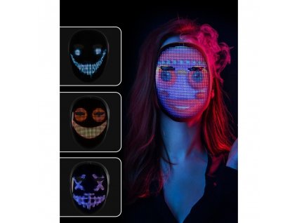 zábavná LED svítící maska na celý obličej s nastavitelnými animacemi přes Bluetooth