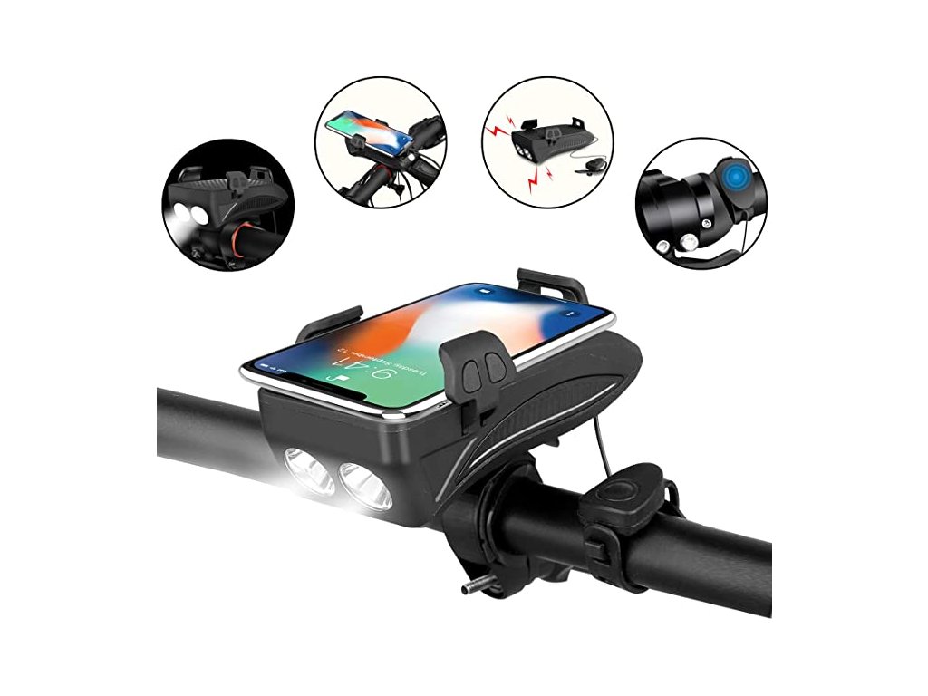 svjetlo za bicikl sa držačem za telefon, power bankom i zvonom 4 u 1