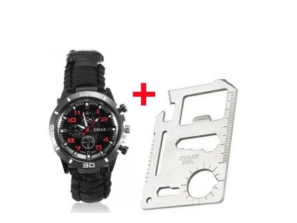 2627 7 paracord hodinky pro preziti s kompasem a karta preziti