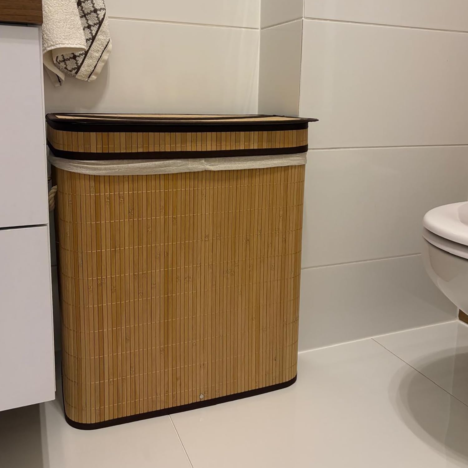 Elegáns dupla szennyestartó kosár - bambusz szennyeskosár