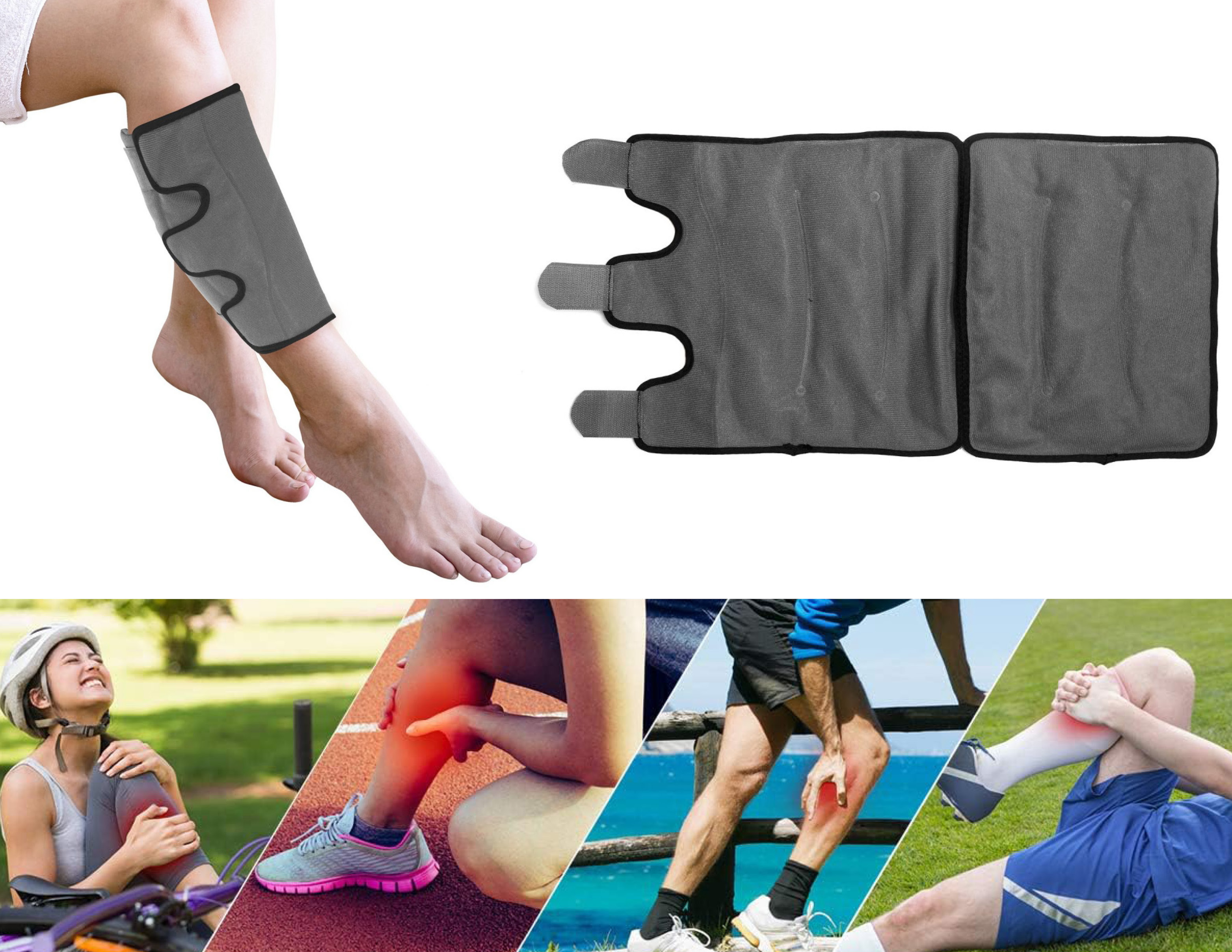 specjalny bandaż chłodzący z żelem na łydkę