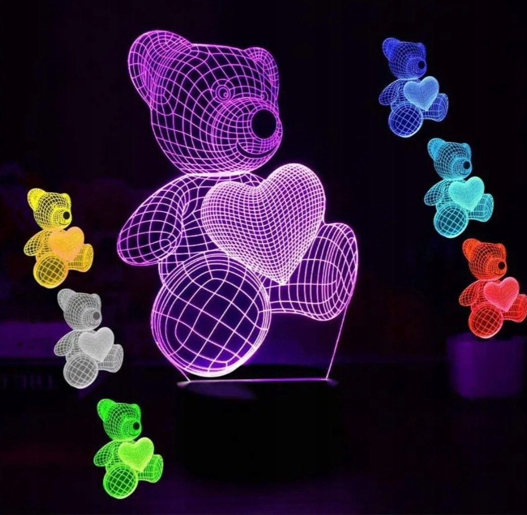 Lampă de noapte LED minunată pentru copii cu ursuleț de pluș - 3D