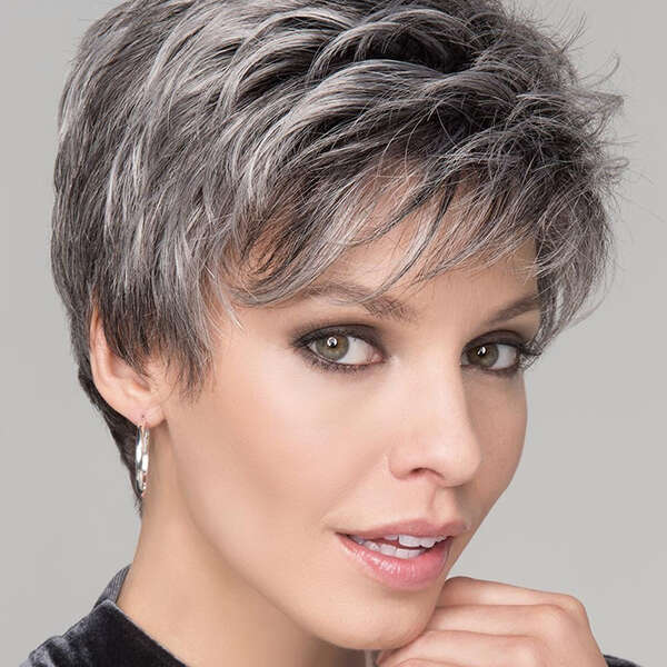 Peruca de calitate - Neagra cu suvite gri deschis