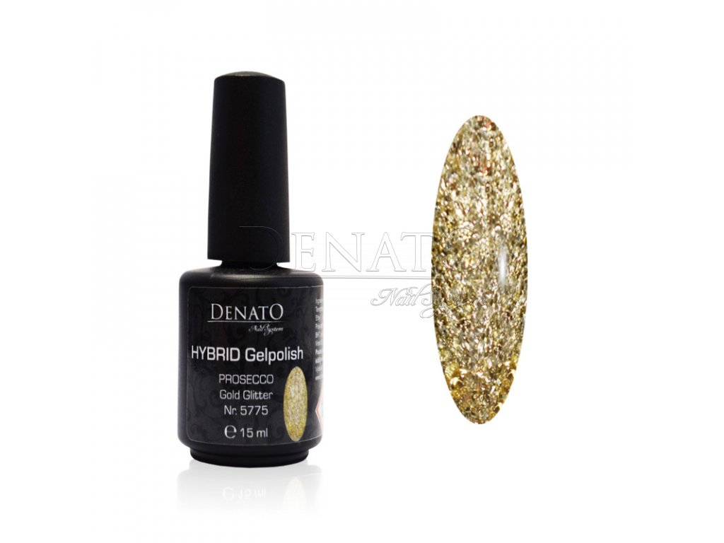 5775 Hybrid gelpolish Prosecco gold glitter zlatý glitrový uv led gel 15 ml