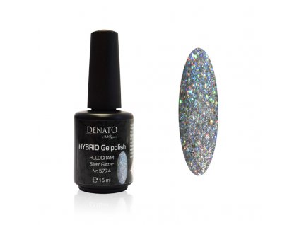 5774 Hybrid gelpolish Hologram silver holografický stříbrný glitrový uv les gel 15 ml