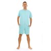 Pánský overal pyžamový krátký Light blue – detail rukávu, jemný materiál v barvě světle modrá