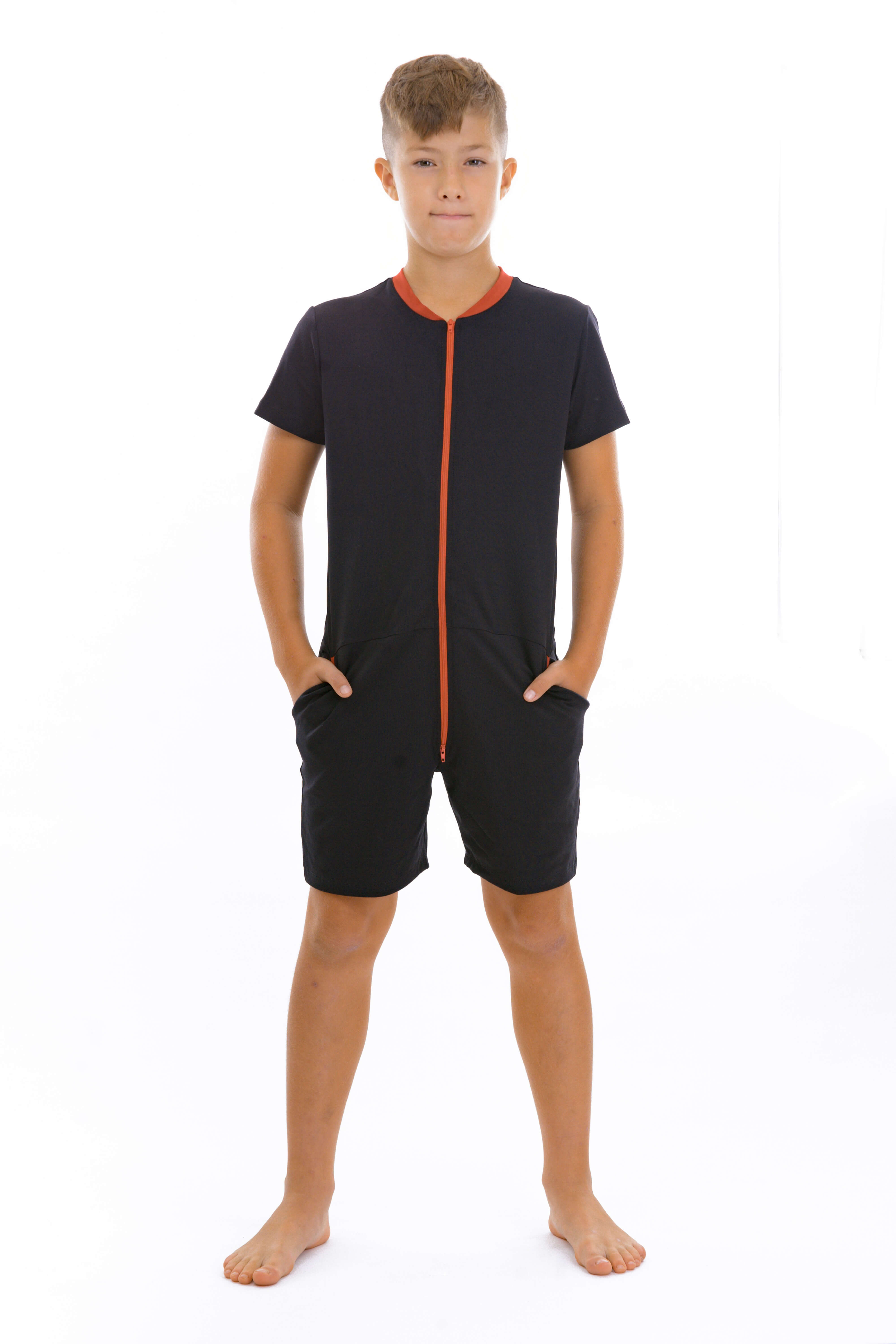 E-shop Dendy Chlapčenský overal pyžamový krátky Black