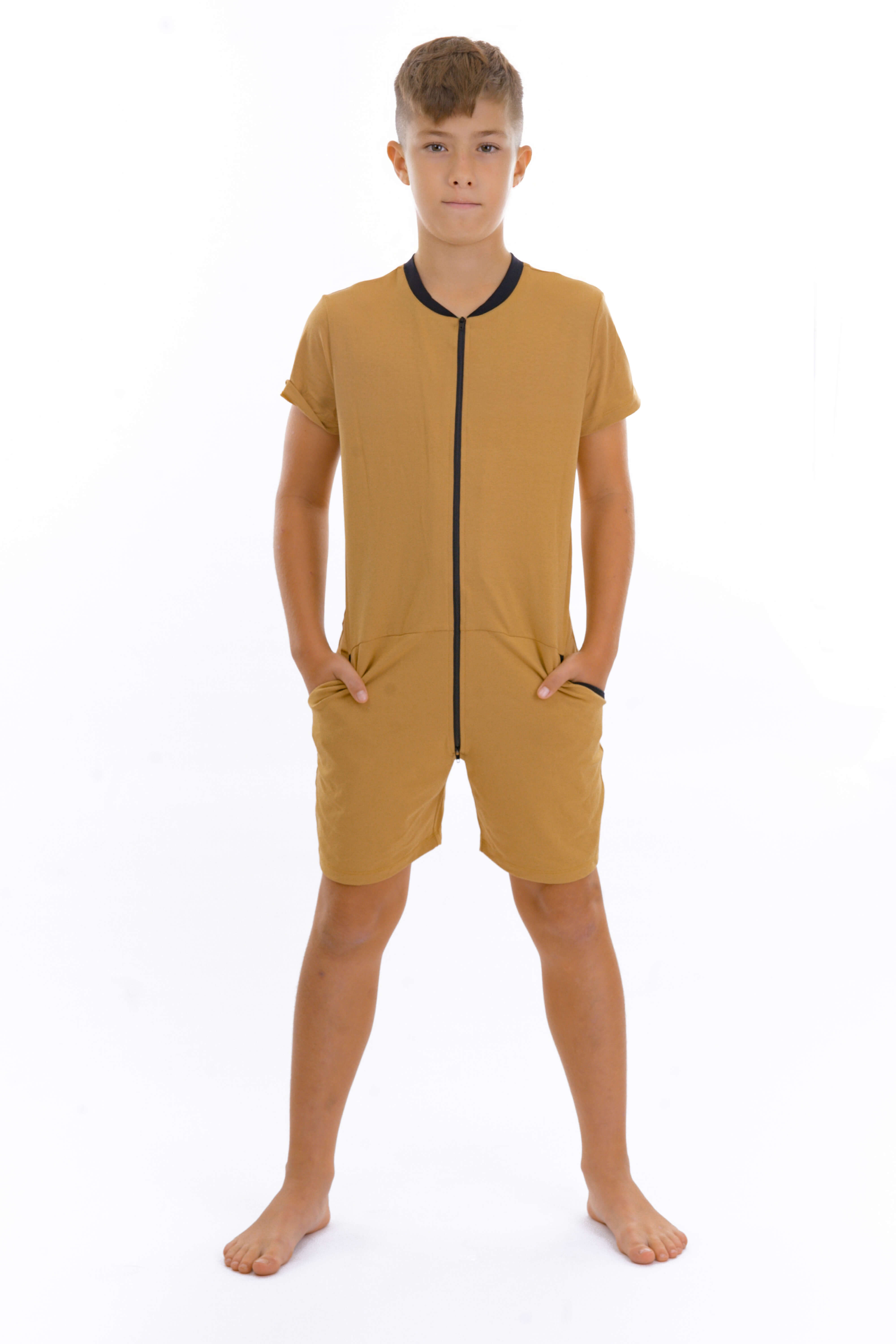 E-shop Dendy Chlapčenský overal pyžamový krátky Sand