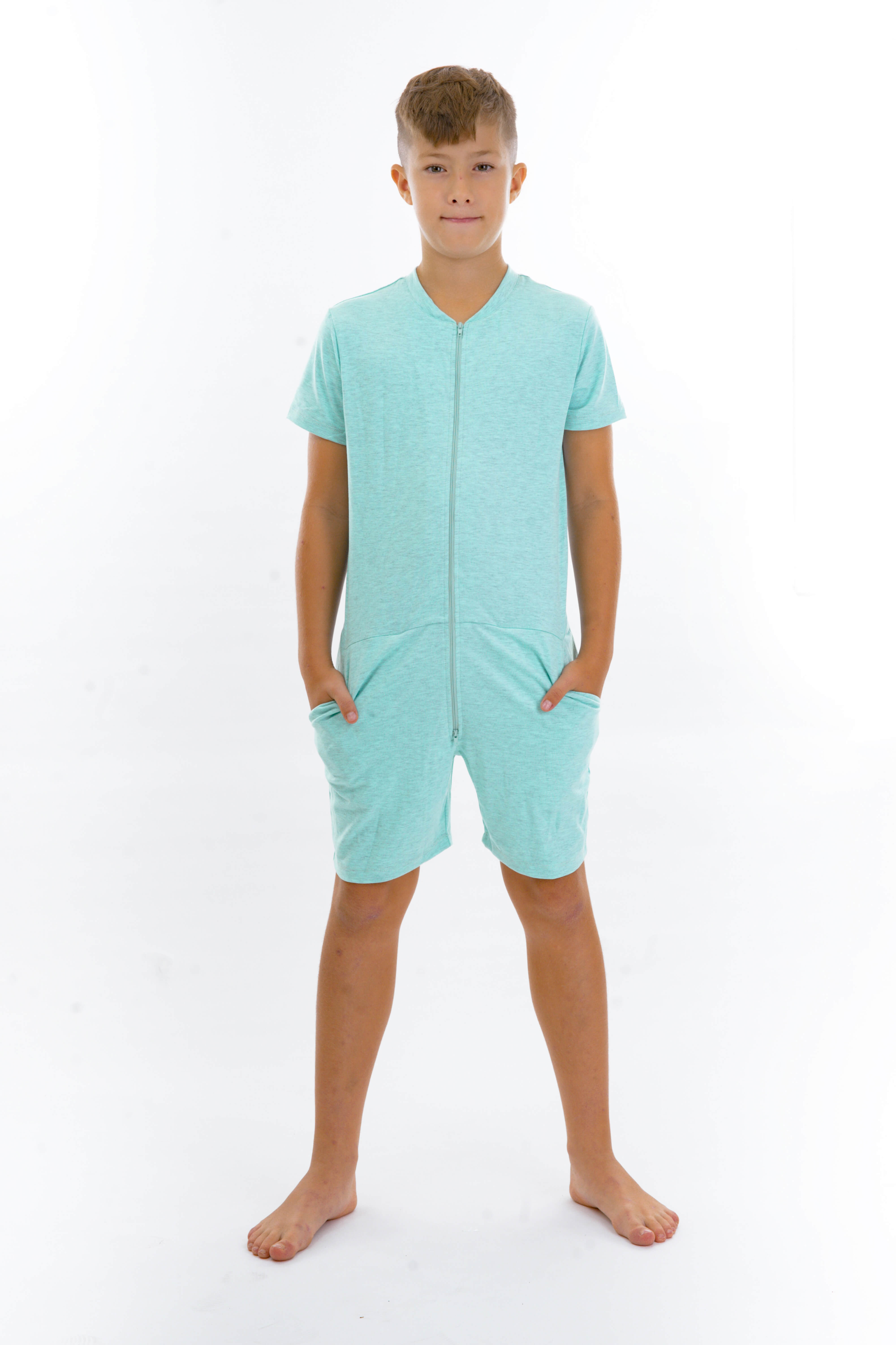 E-shop Dendy Chlapčenský overal pyžamový krátky Light blue